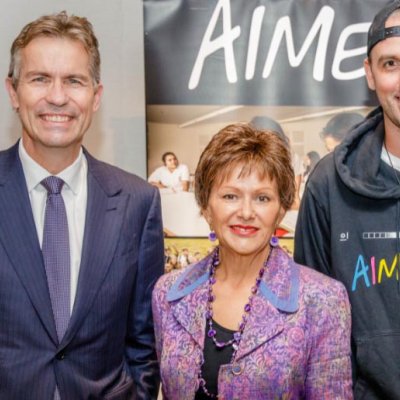 Vice-Chancellor Professor Peter Høj, Professor Bronwyn Fredericks and Jack Manning Bancroft at the event welcoming AIME to UQ.